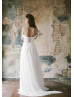 Off Shoulder Ivory Chiffon Lace Slit Bohemian Wedding Dress